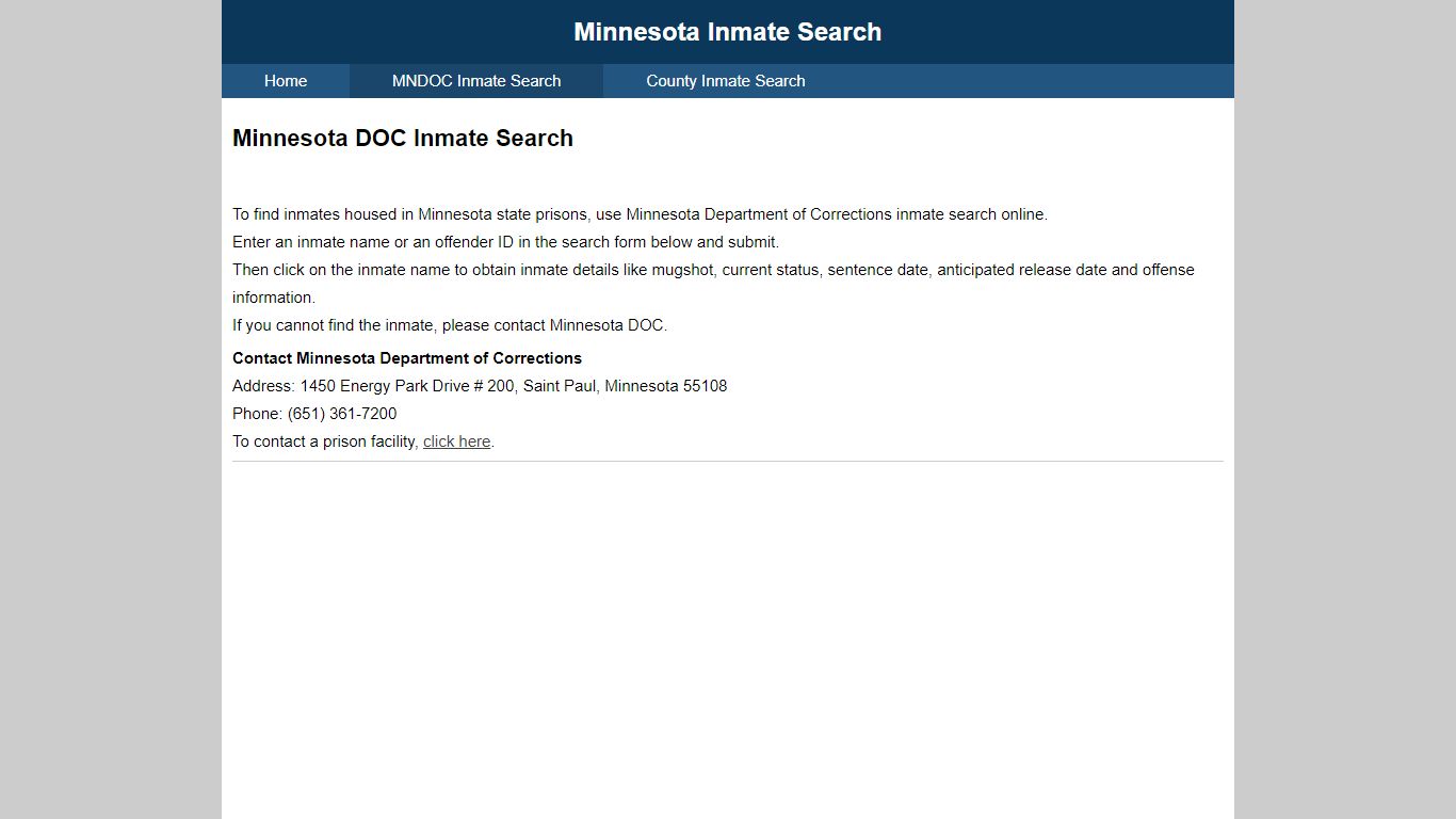 Minnesota DOC Inmate Search